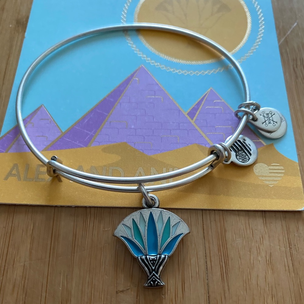 Alex and Ani Blue Lotus Bangle in Rafaelian Silver